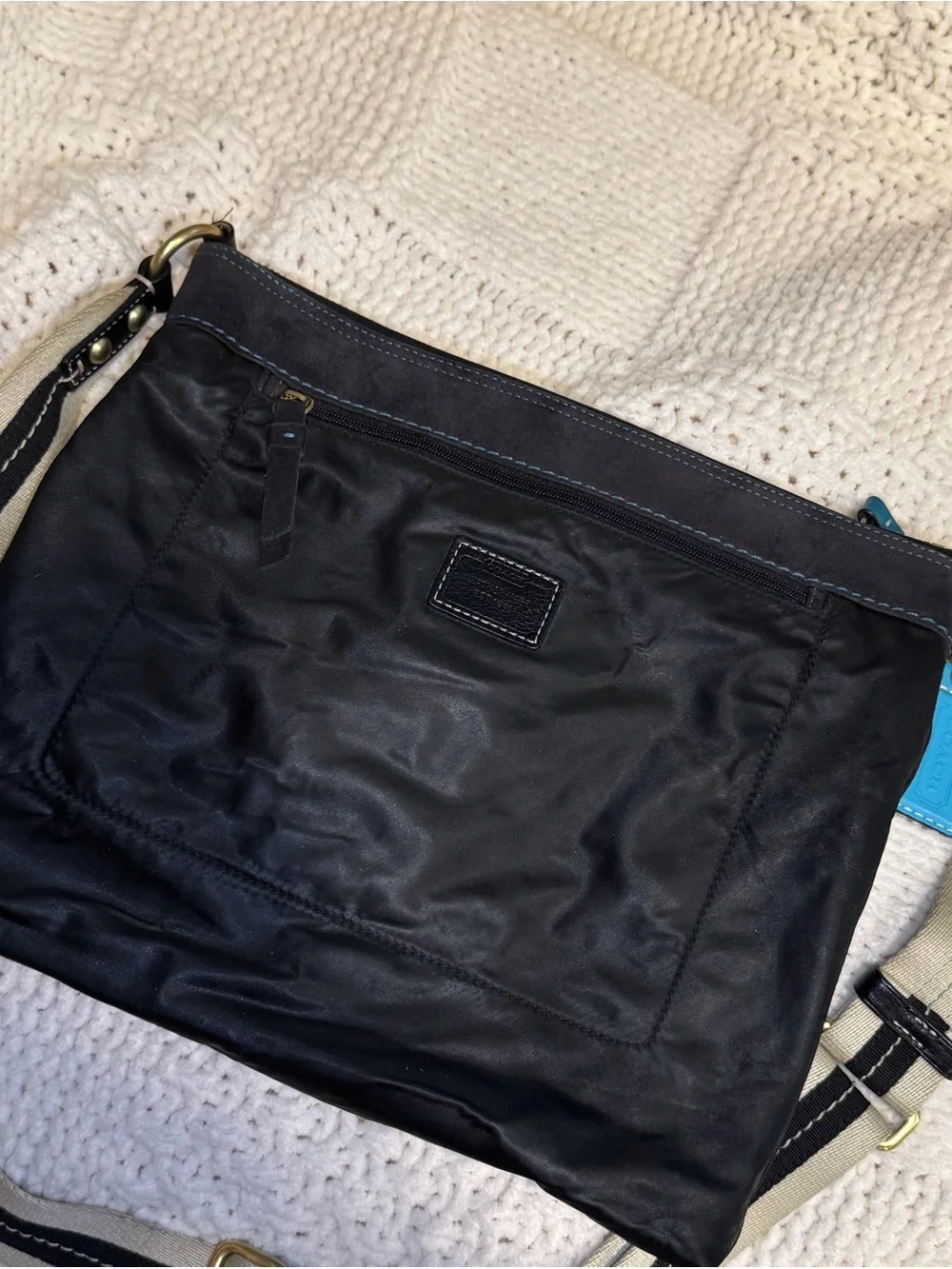 Coach Black Crossbody Bag with Blue Accent Tags